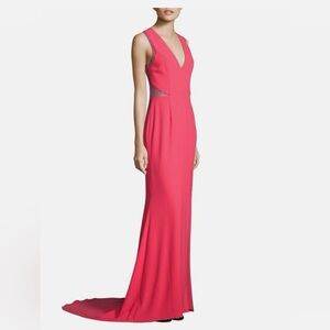 AIDAN MATTOX Crepe & Lace DRESS GOWN SIZE 2 PINK TANGERINE NORDSTROM